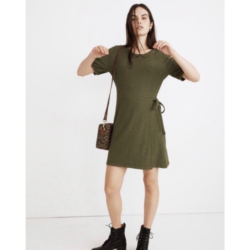 Madewell Green Cross Hatching Faux Wrap Dress/ XL/ Cotton Blend